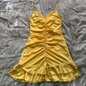 Ruched Ruffle Mini Dress